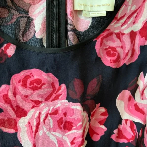Kate Spade pink black Rambling Roses Rosa Ruffle Shift Dress size large nwot - Picture 14 of 16